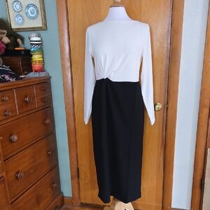 NWT Ann Taylor Colorblock Twist Midi Dress - Winter White and Black - Size 8